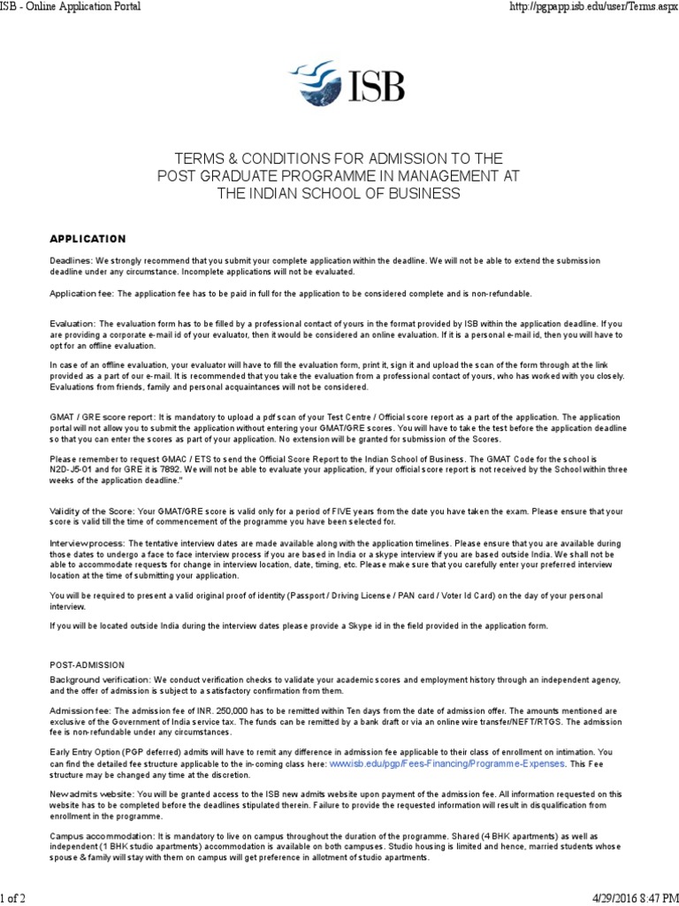 ISB Application Guidelines Identity Document University And College