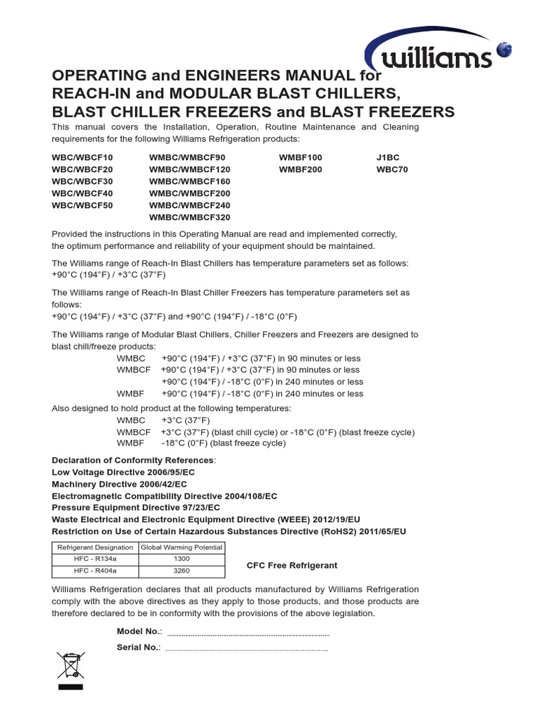 Blast Chiller Operating Manual | Refrigerator | Thermostat