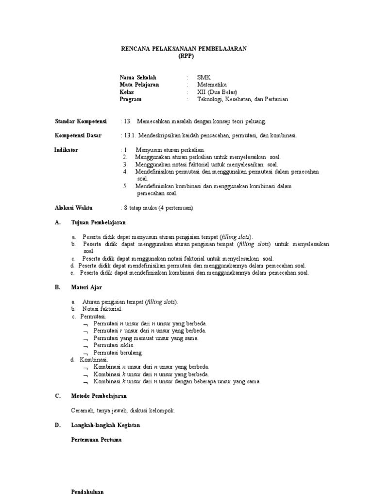 179024269 Rpp Matematika Smk Teknologi Kelas Xii Erlangga 1 Docx Docx