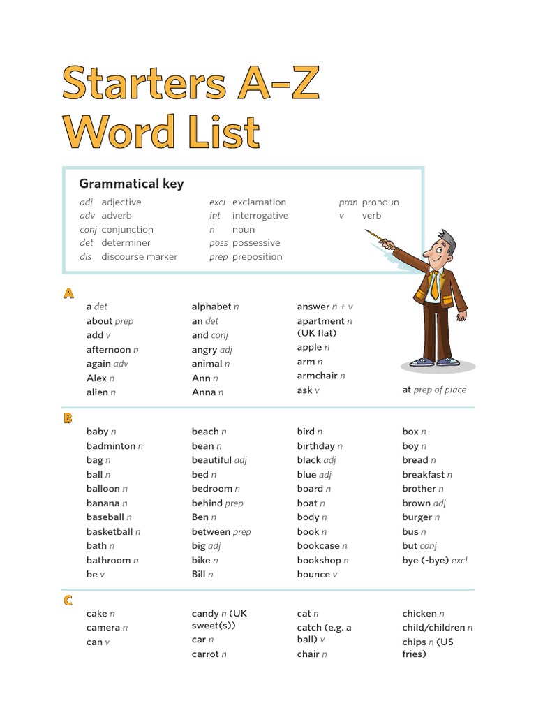 Yle Starters Word List Adjective Linguistic Typology