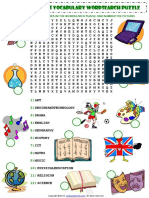 School Subjects Esl Vocabulary Wordsearch Puzzle Worksheet