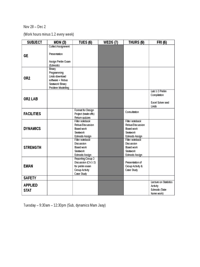 Weekly Class Schedule and Assignments | PDF | Art | Computers