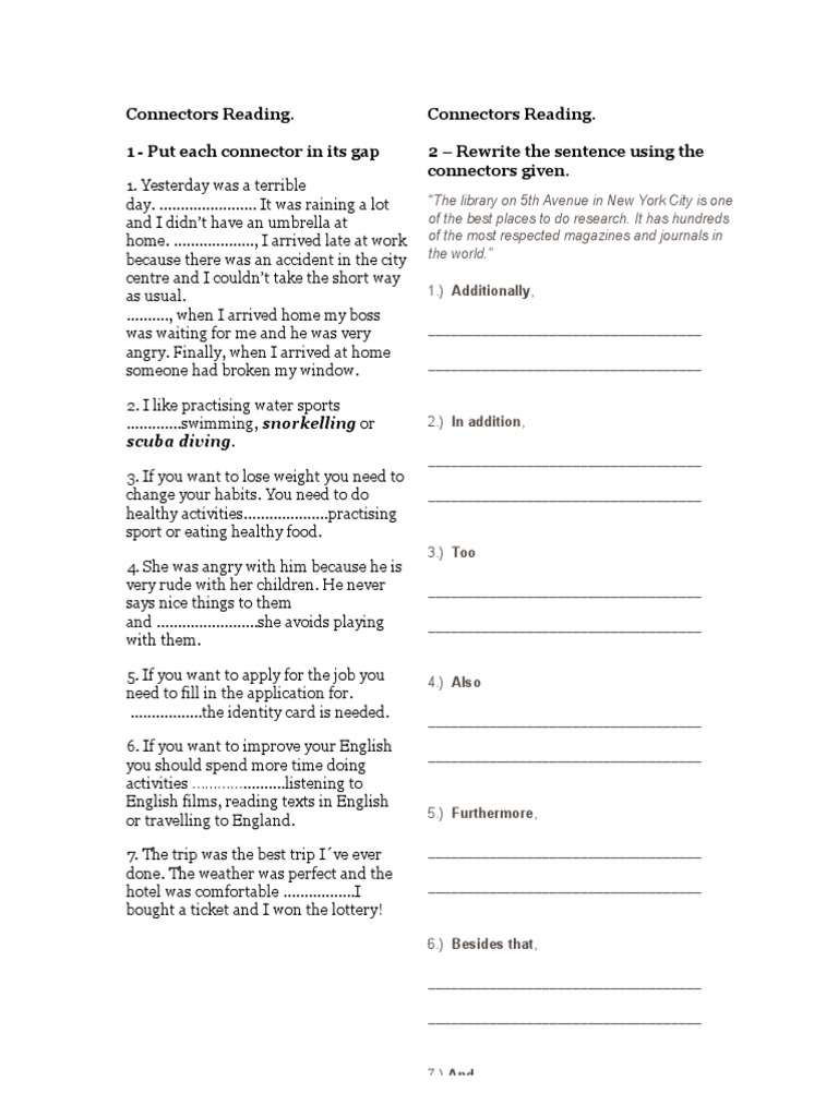 Connectors Worksheet