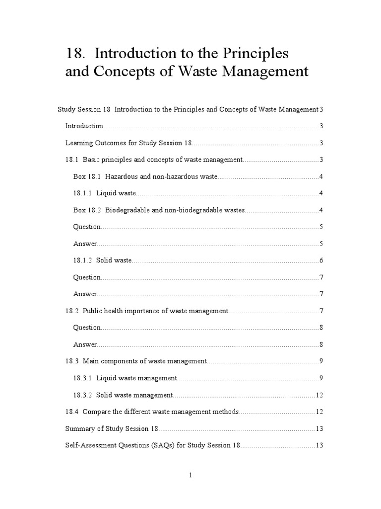 Introduction to the Principles and Concepts of Waste Management Waste