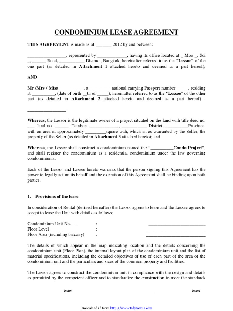 Condominium Lease Agreement | PDF | Lease | Property Law