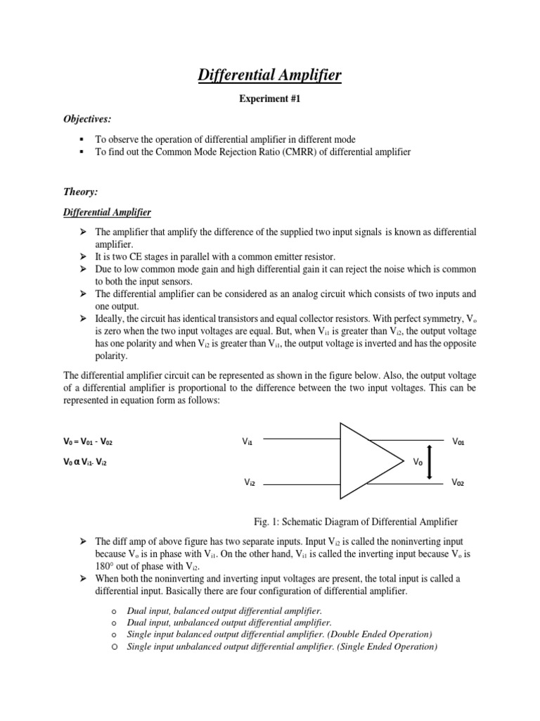 Differential Amplifier PDF Amplifier Analog Circuits