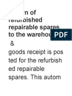 Return of Refurbished Repairable Spares To The Warehouse
