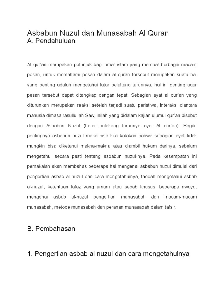 Asbabun Nuzul Dan Munasabah Al Quran