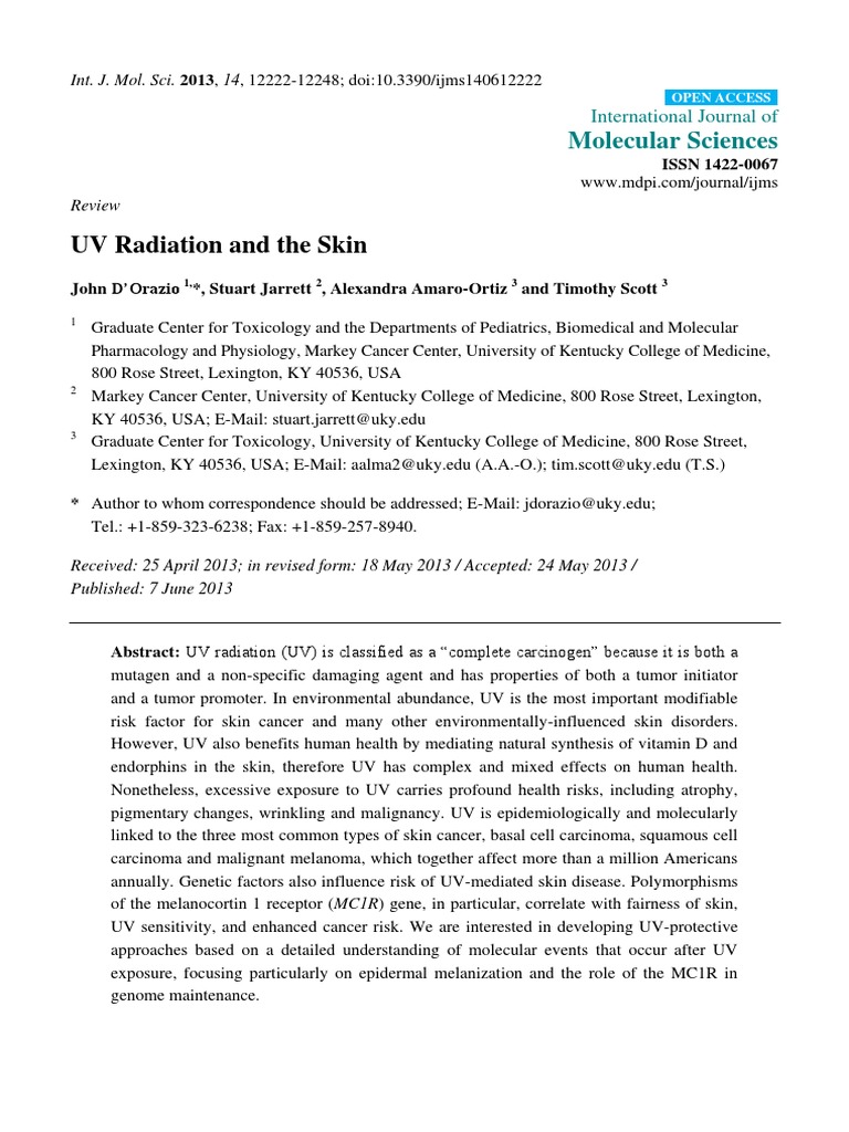 UV Radiation Effects on Skin Health | PDF | Epidermis | Ultraviolet