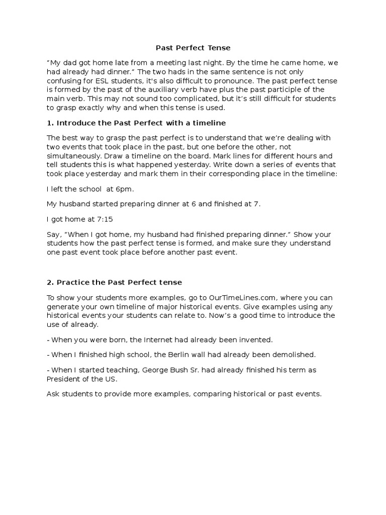 Mastering Past Perfect for ESL Students | PDF | Perfect (Grammar) | Adverb