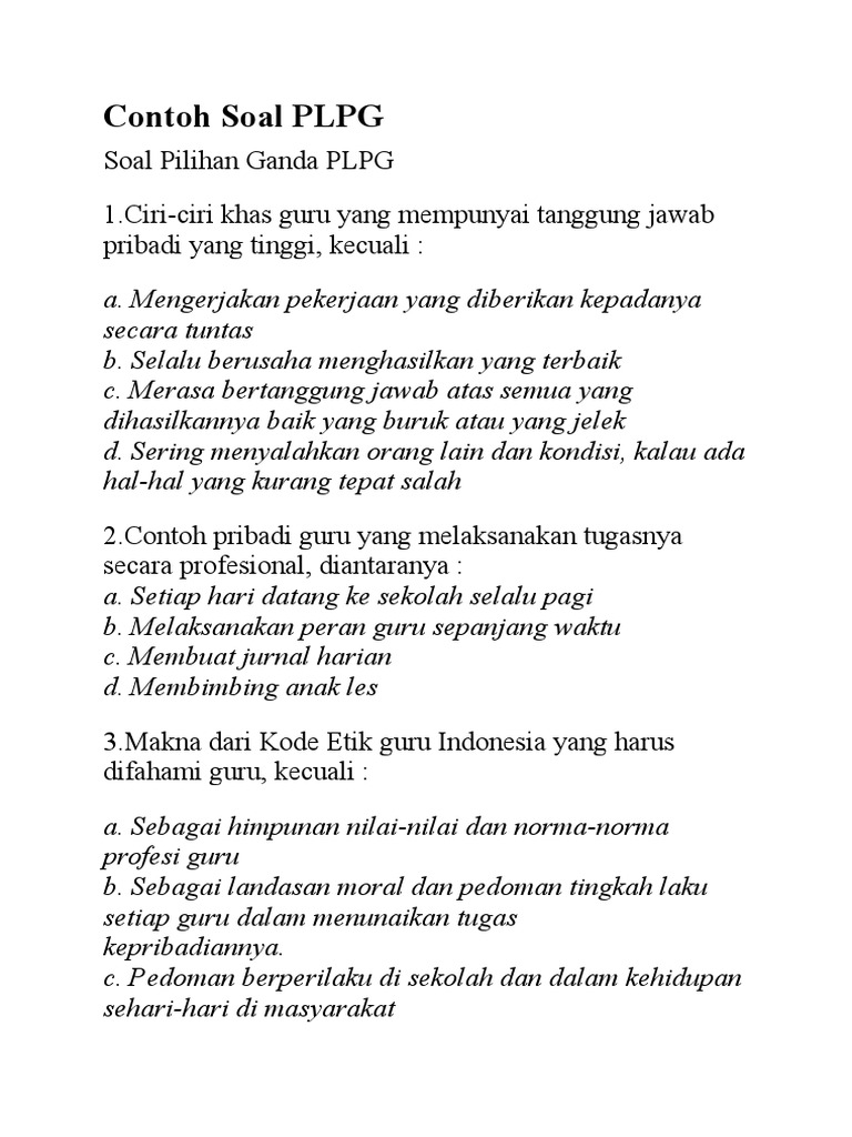 Contoh Soal Plpg Pilihan Ganda Docx