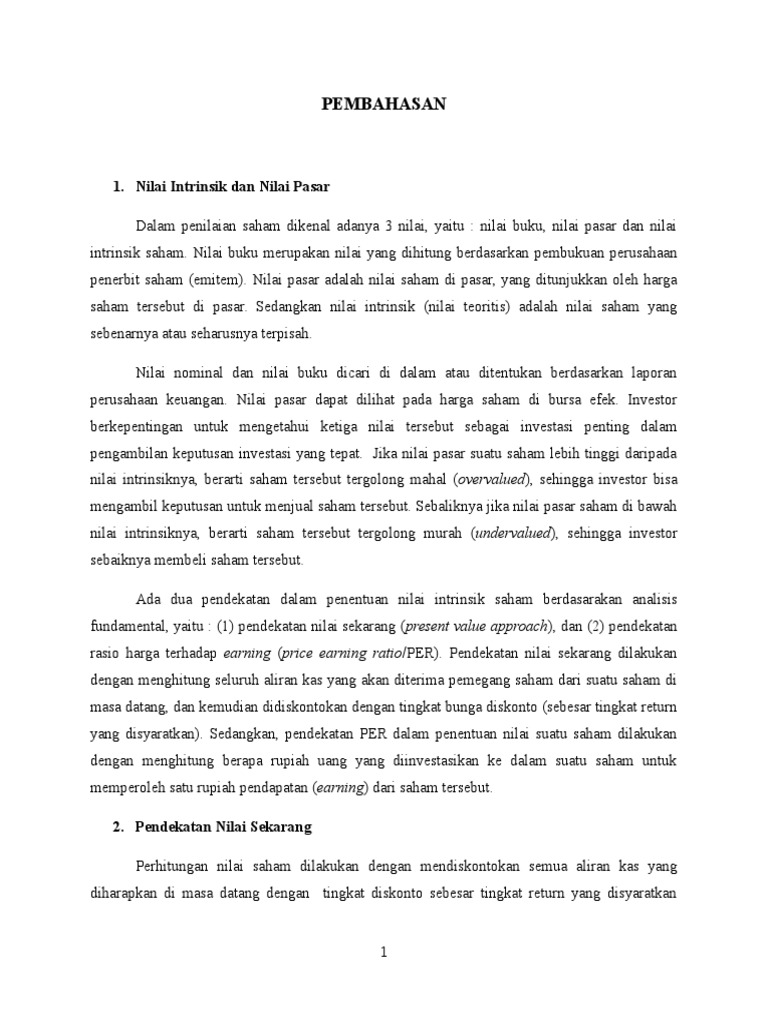 Nilai Intrinsik Dan Nilai Pasar