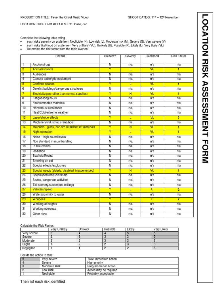 Risk Assessment Form Risk Assessment Risk Free 30 Day Trial