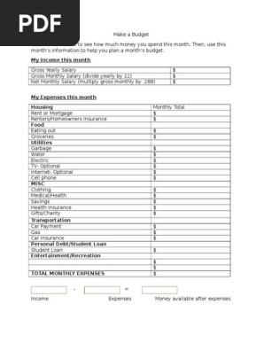 budget worksheet