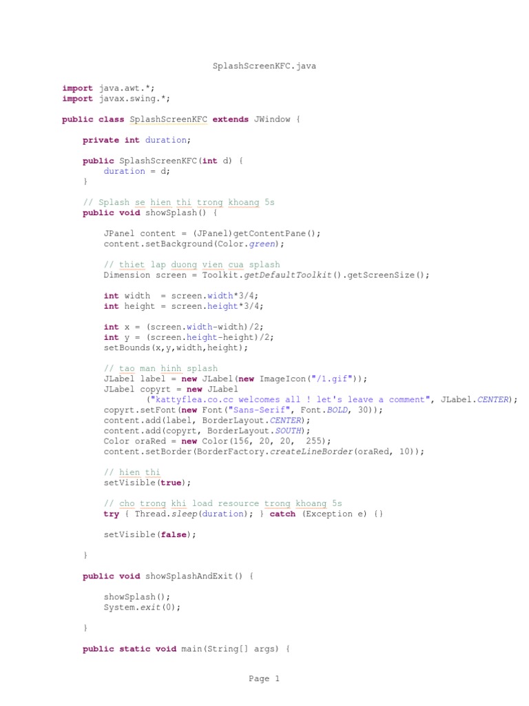 KFC Splash Screen Java Code | PDF | Teaching Methods & Materials