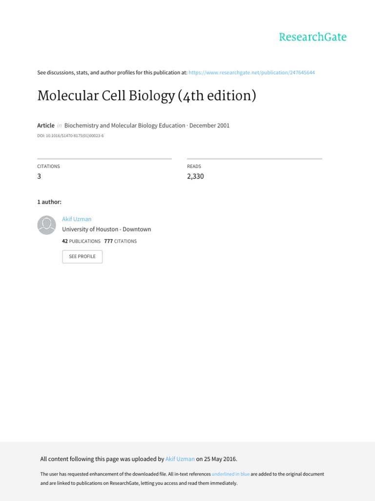 Molecular Cell Biology (4th Edition) | PDF | Regulation Of Gene ...