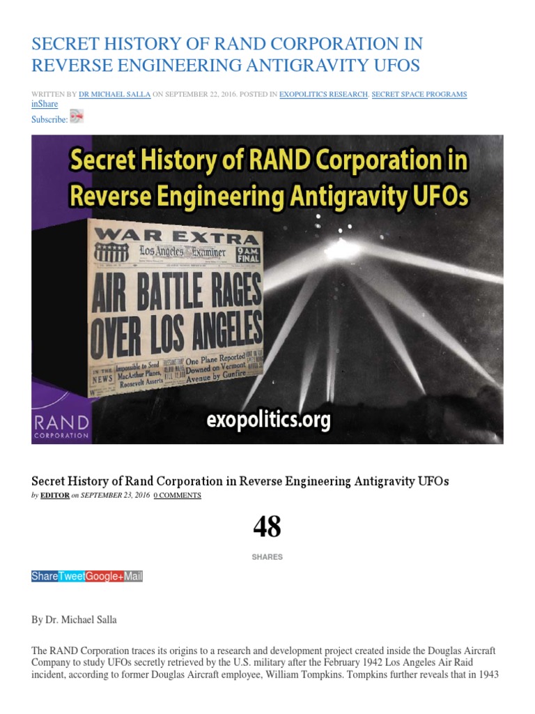 Secret History of Rand Corporation in Reverse Engineering Antigravity ...