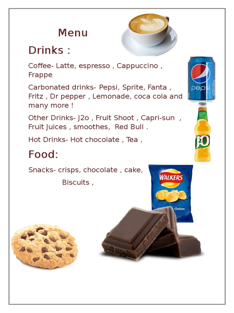 Comprehensive Menu of Drinks and Snacks | PDF