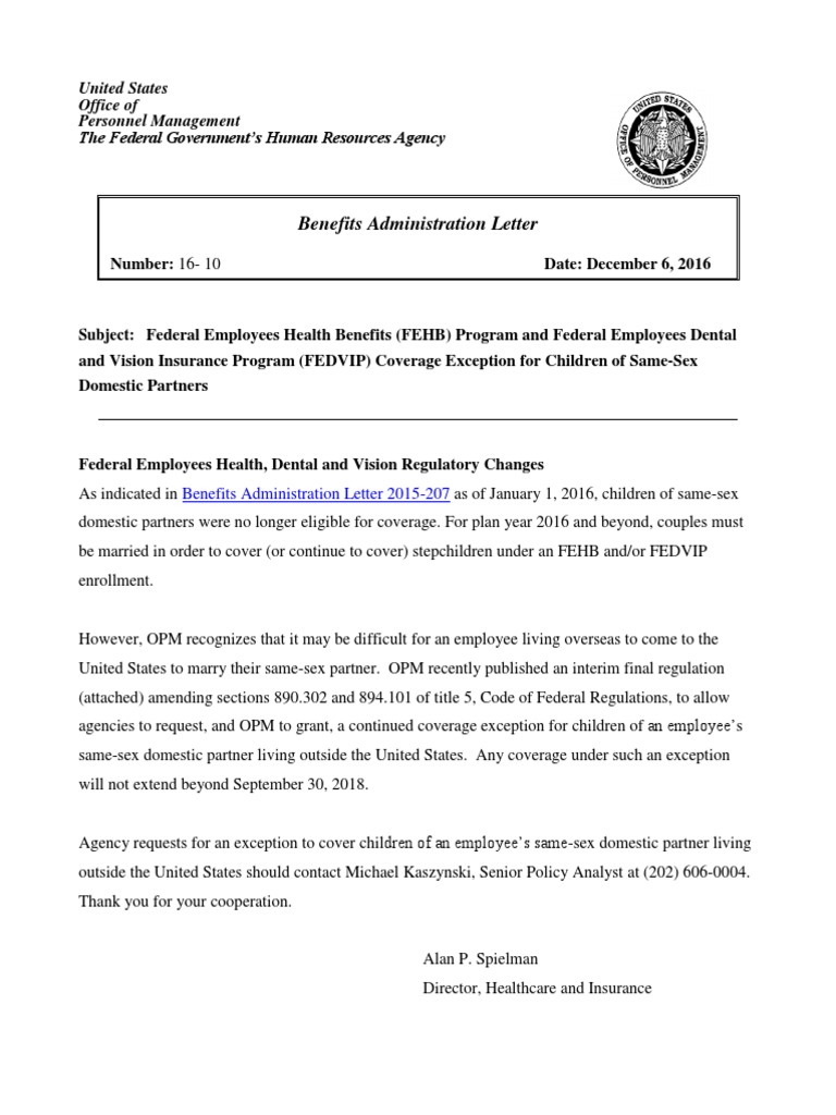 FEDVIP Coverage for Same-Sex Partners | PDF