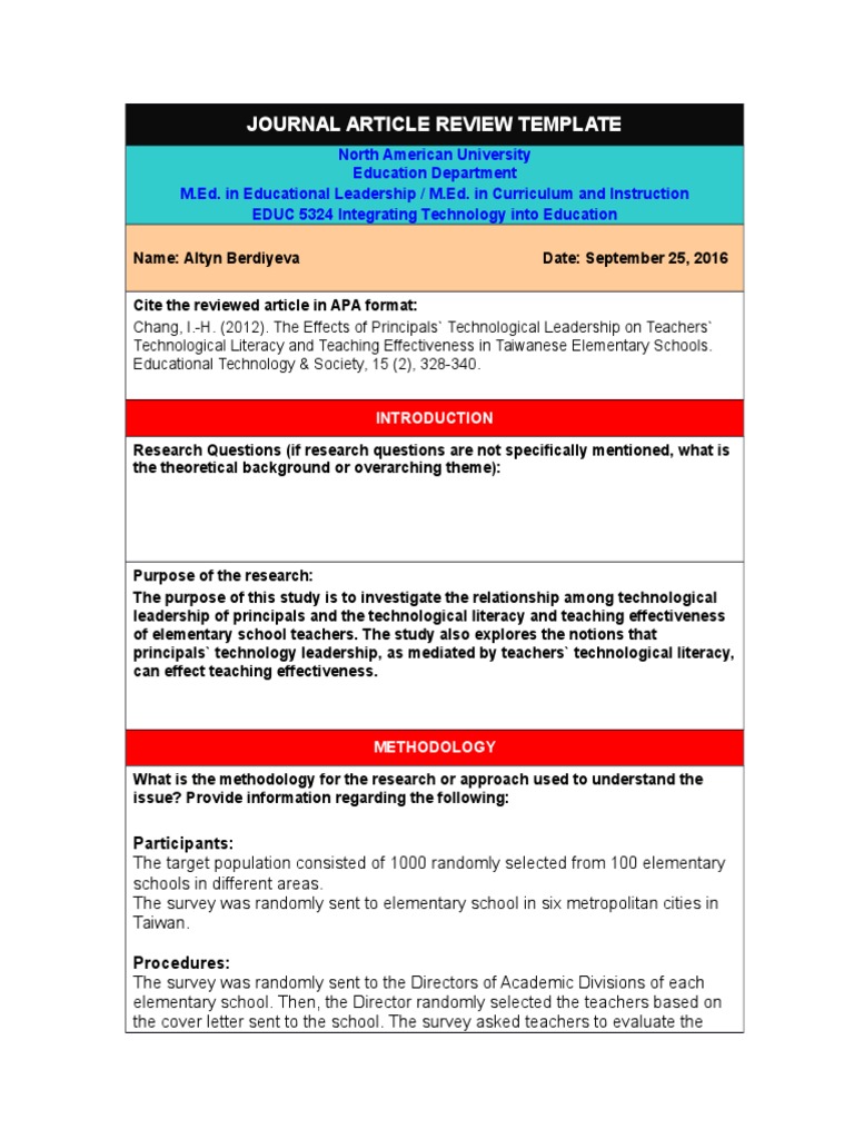 Educ 5324-Article Review Template | PDF | Survey Methodology | Literacy