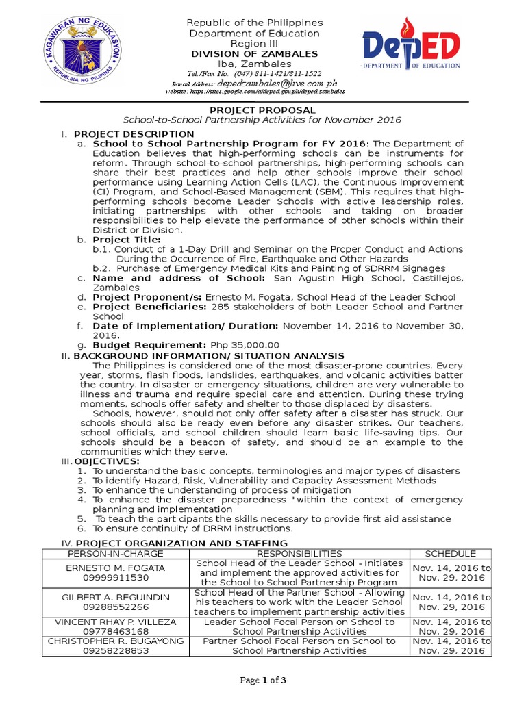 Project Proposal School Partnership November Emergency Management