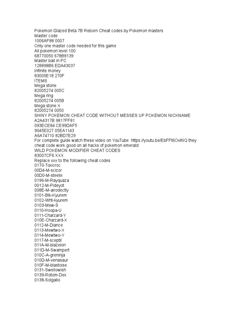 Pokemon Glazed Beta 7b Reborn Cheat Codes By Pokemon Masters Cheating In Video Games Video Game Gameplay