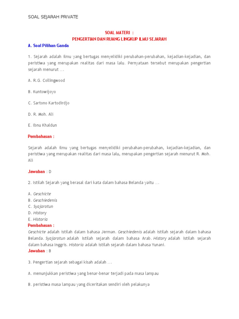 Soal Sejarah Kelas 10 Semester Ganjil