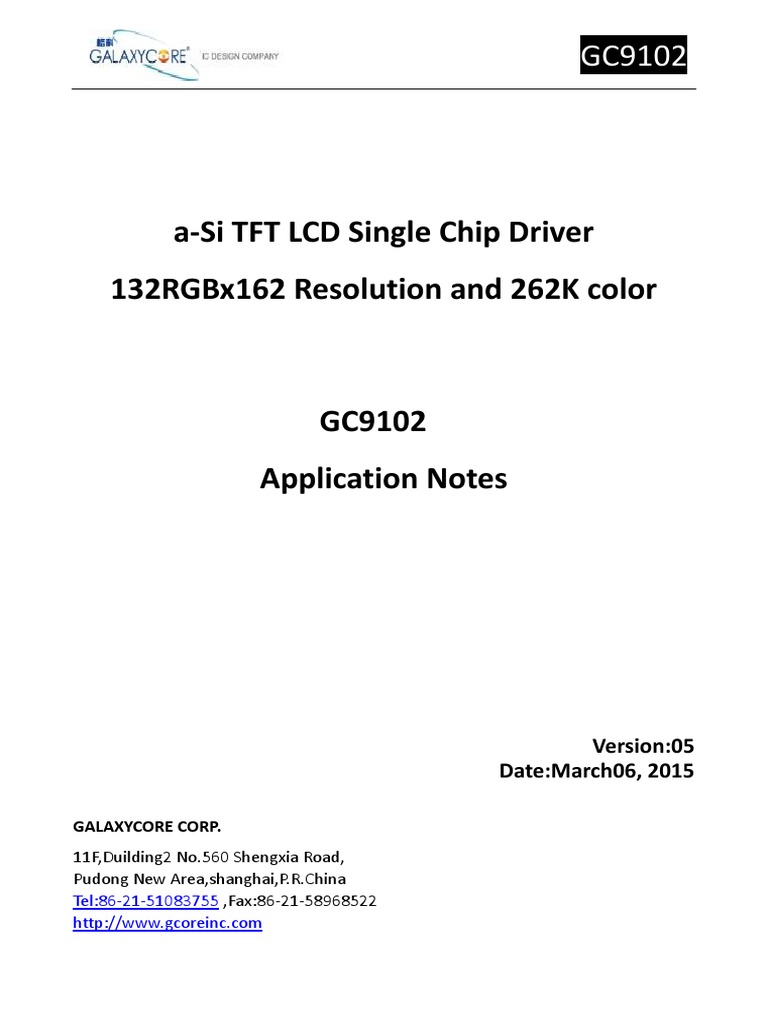 GC9102 a-Si TFT LCD Driver Guide | PDF | Display Resolution | Video