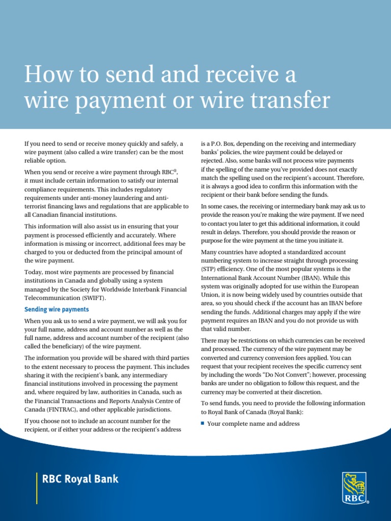 How to send and receive a wire payment or wire transfer