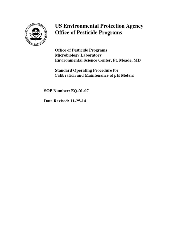 Standard Operating Procedure for Calibration and Maintenance of PH