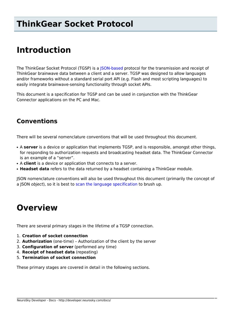 Think Gear Socket Protocol | PDF