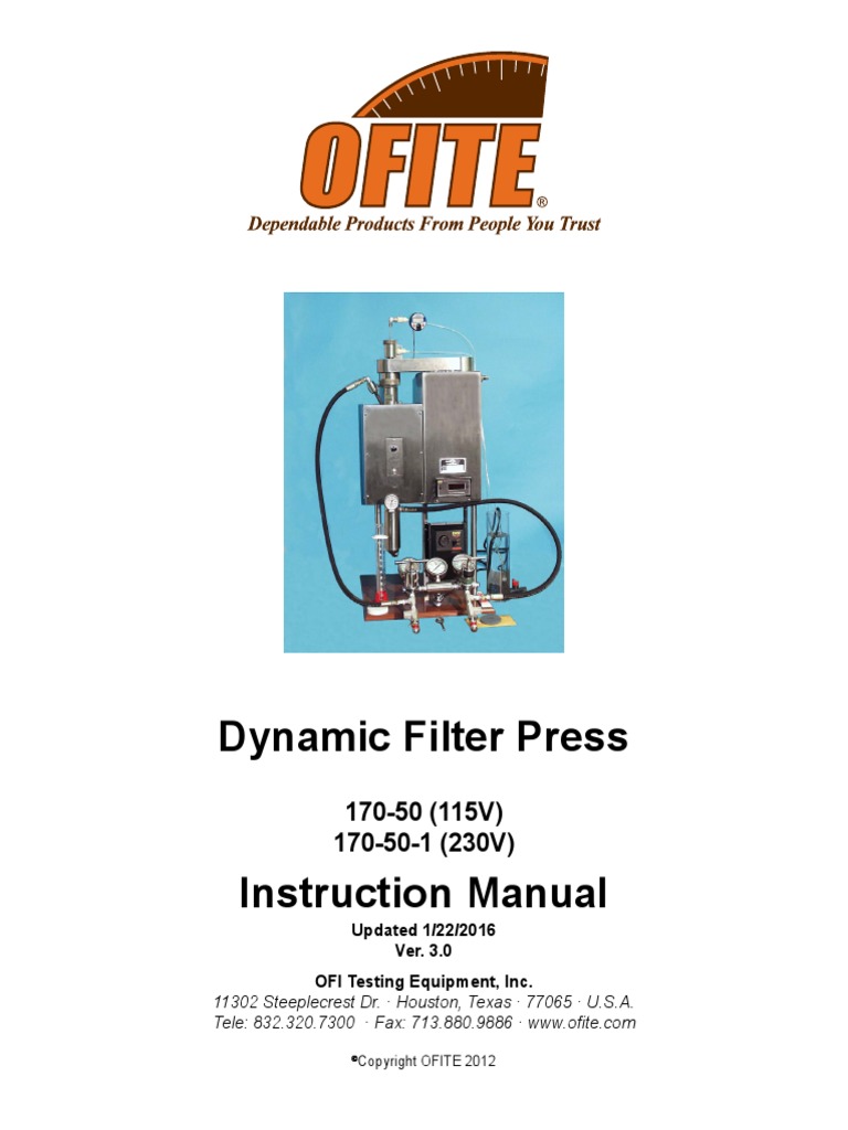 Dynamic Filter Press Manual PDF Valve Bearing (Mechanical)