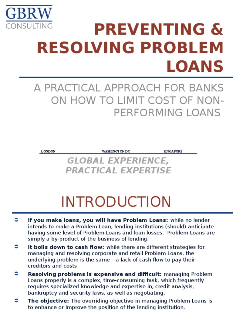 Principles of Problem Loan Management Loans Credit (Finance)