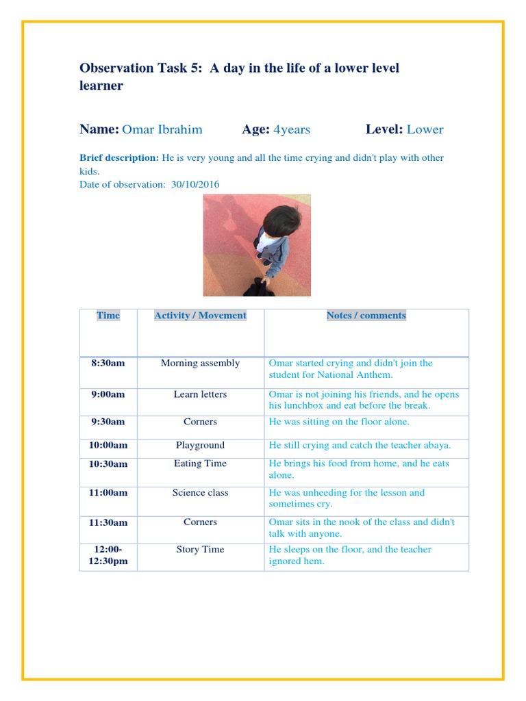 Observation Task 5: A Day in The Life of A Lower Level Learner | PDF