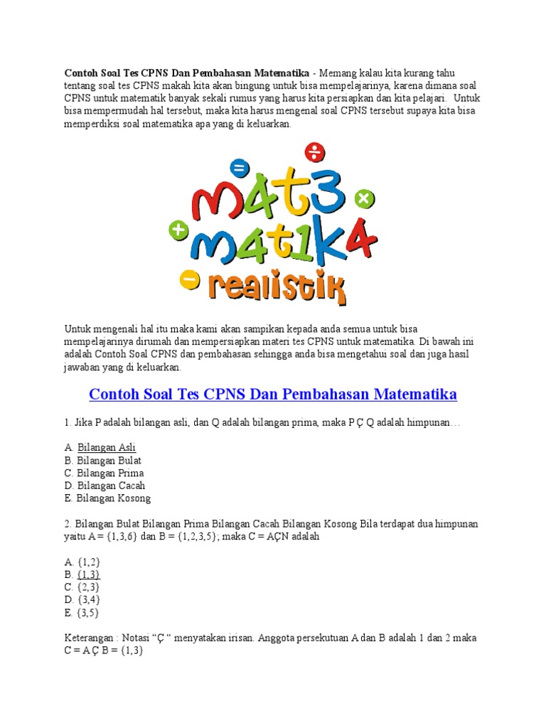 Contoh Soal Tes Cpns Dan Pembahasan Matematika