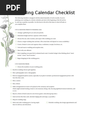 Wedding Calendar Checklist