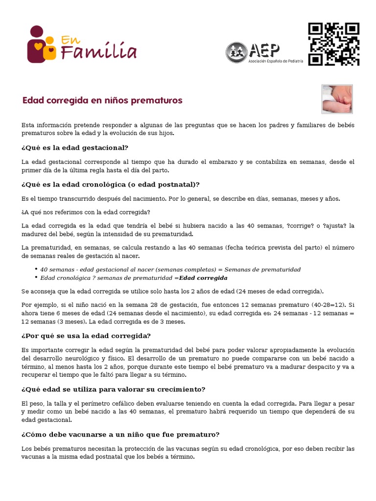 Edad Corregida en Niños Prematuros AEPED - Es | Parto prematuro | Pediatría