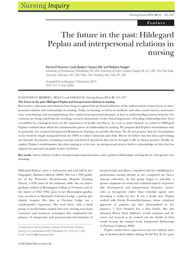 hildegard peplau Interpersonal Relationships Nursing