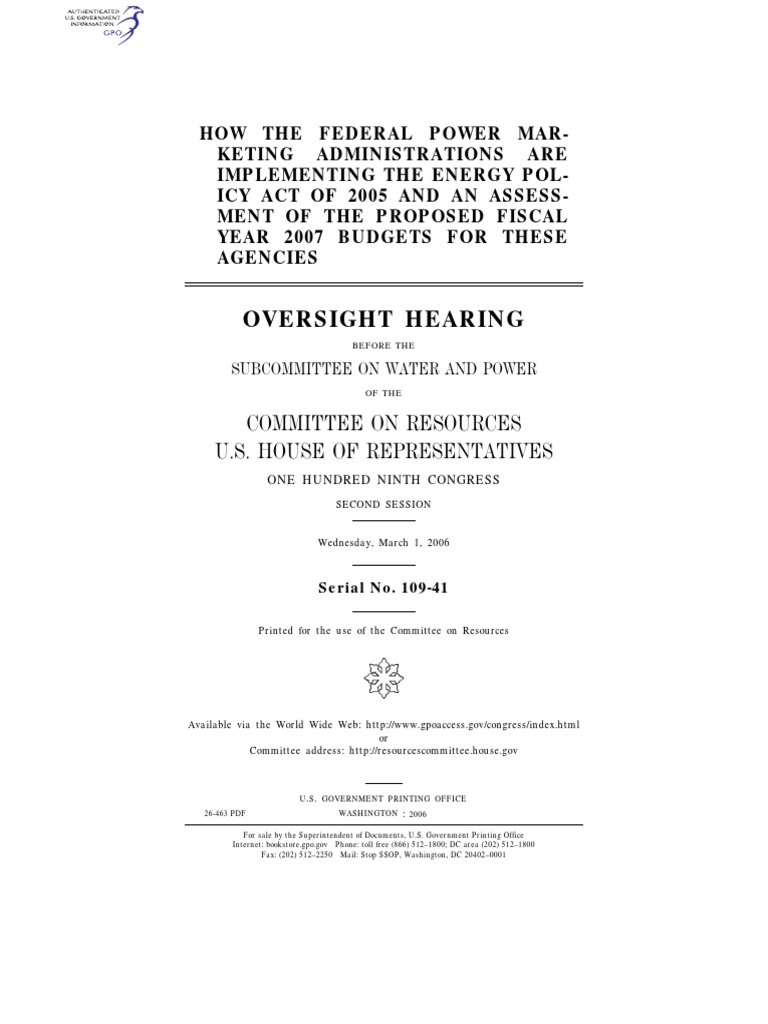 HOUSE HEARING 109TH CONGRESS HOW THE FEDERAL POWER MARKETING