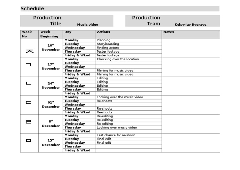 Music Video Production Schedule | PDF | Language Arts & Discipline | Art