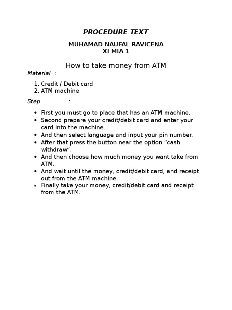 How To Take Money From ATM: Procedure Text | PDF | Automated Teller ...