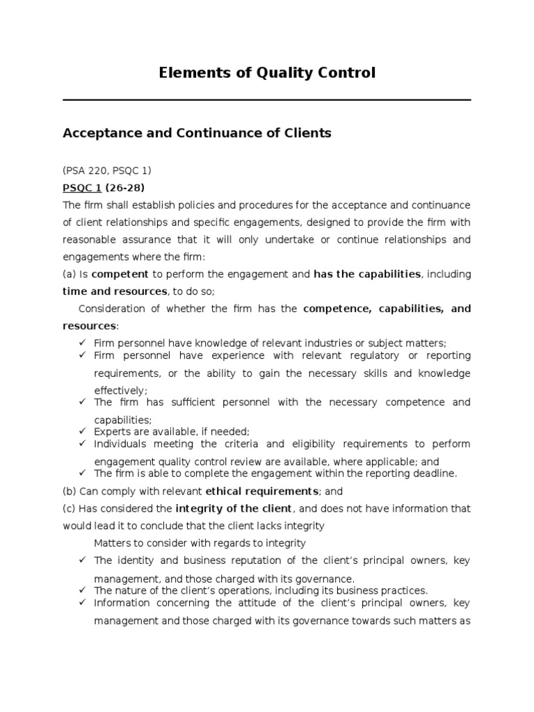 Client Acceptance and Quality Control Guidelines | PDF | Audit ...