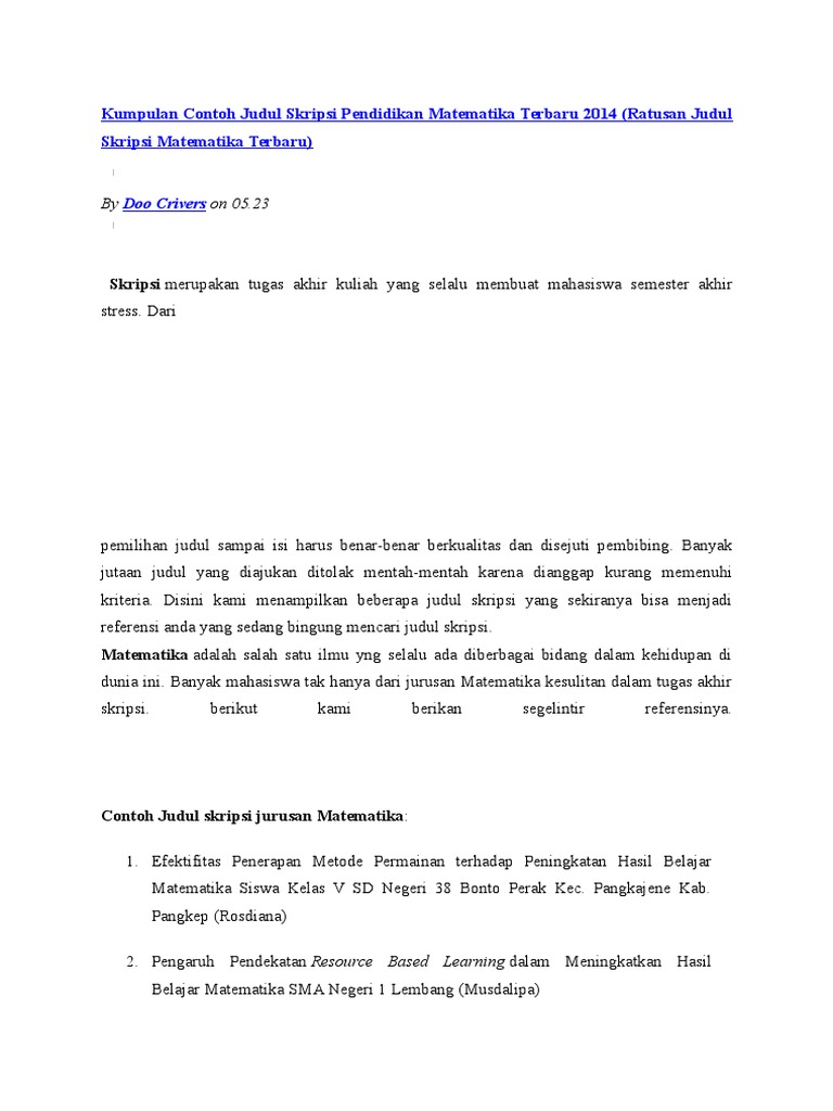 Skripsi Matematika Sd Kelas 2 Pejuang Skripsi