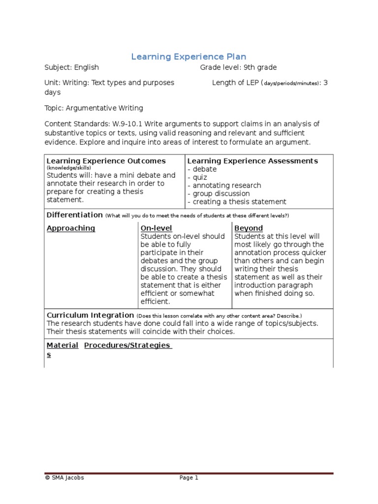 Learning Experience Plan Day2 | PDF | Thesis | Essays