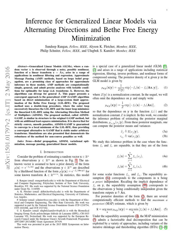 Inference For Generalized Linear Models Via Alternating Directions and ...