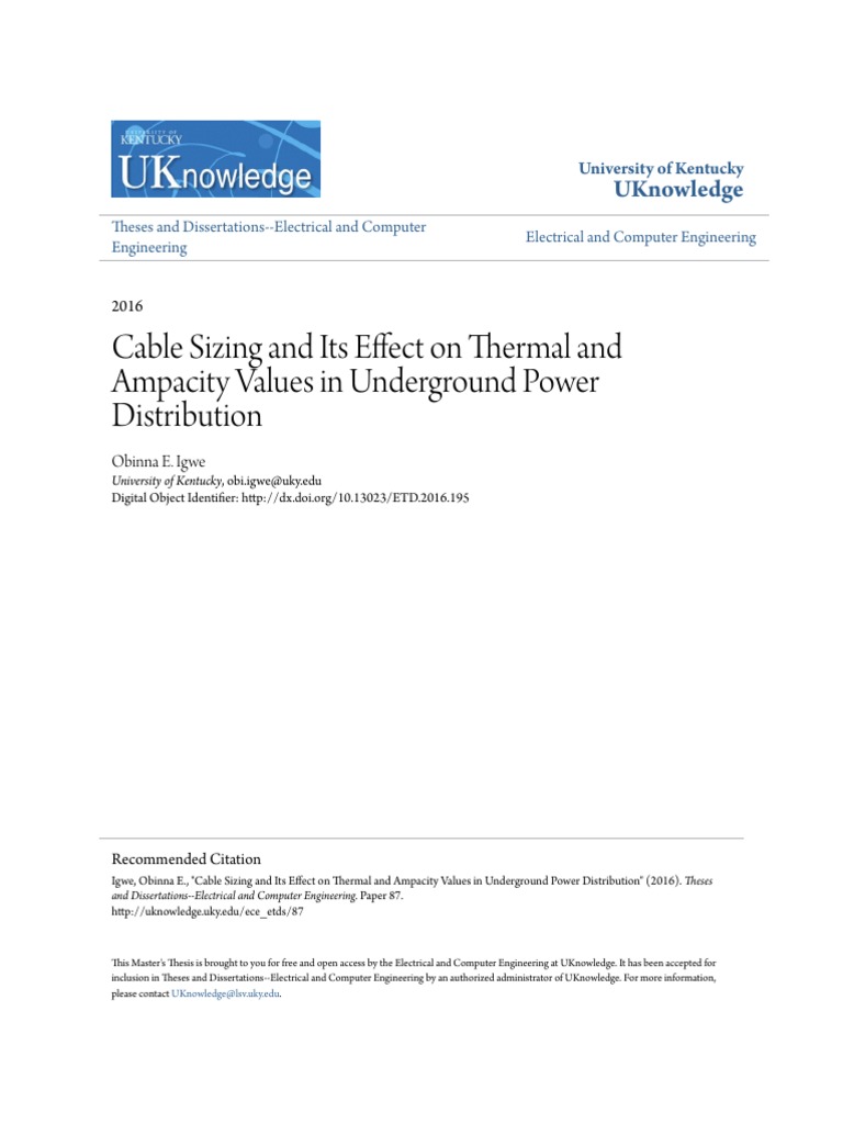 Cable Sizing and Its Effect On Thermal and Ampacity Values in Und | PDF ...
