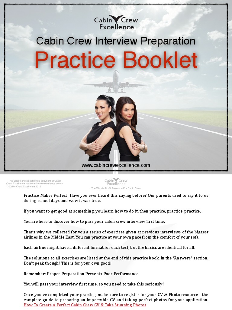 Cabin Crew Interview Preparation Practice Booklet Cabin Crew Excellence ...