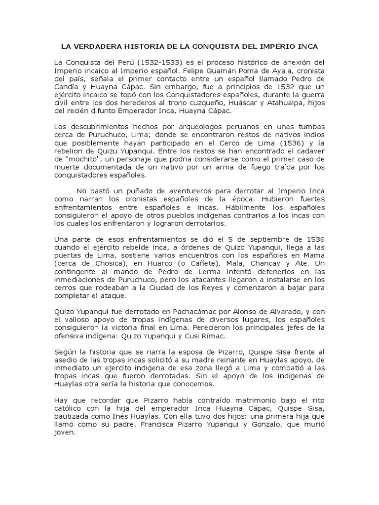 Historia de la Conquista Inca | PDF | Cristobal colon | Imperio Inca