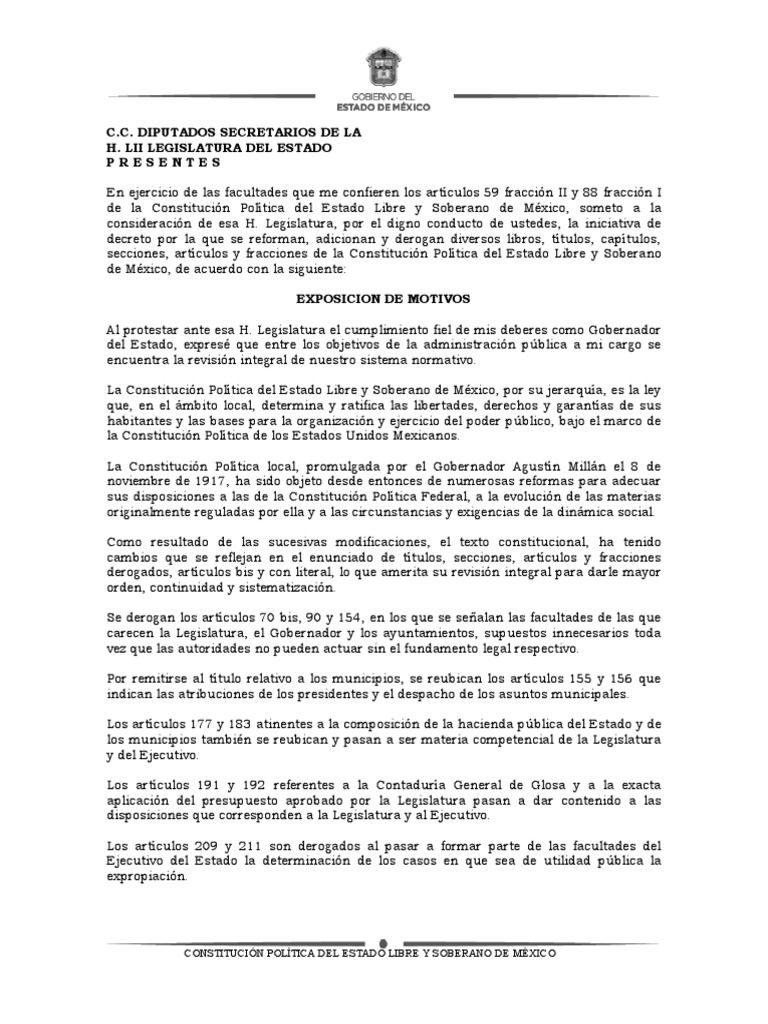 Constitución Política Del Estado Libre y Soberano de México | PDF ...