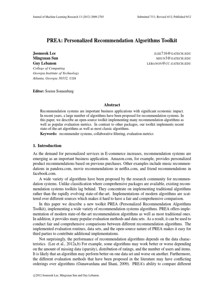 PREA: Toolkit for Recommender Systems | PDF | Array Data Structure ...